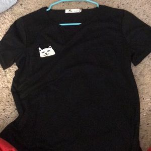 Cat with middle finger in pocket t shirt